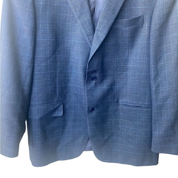 Hart Schaffer and Marx Sports Coat Vintage Look Wool Blend Blue Windowpane 44R - Picture 4 of 9